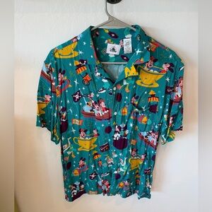 Disney Teal and Yellow Graphic Button Down Shirt